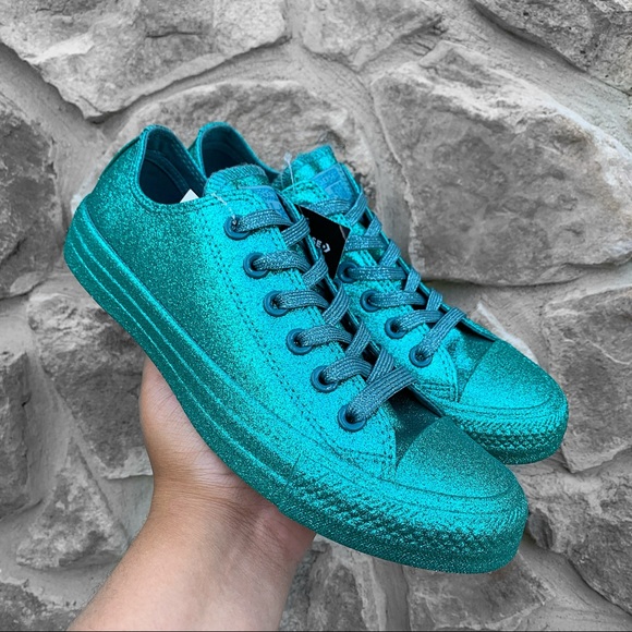 Converse Women’s Glitter- Teal Blue - Picture 2 of 3